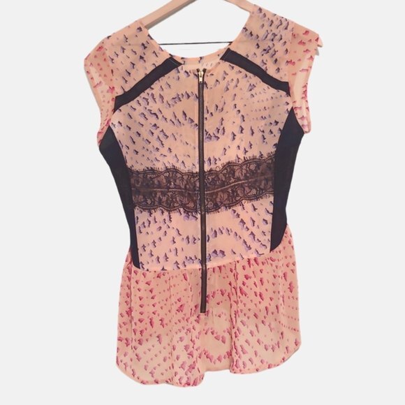 Anthropologie Maeve Evangeline Pink Peplum Sheer Lace Top Size XS - Picture 3 of 6
